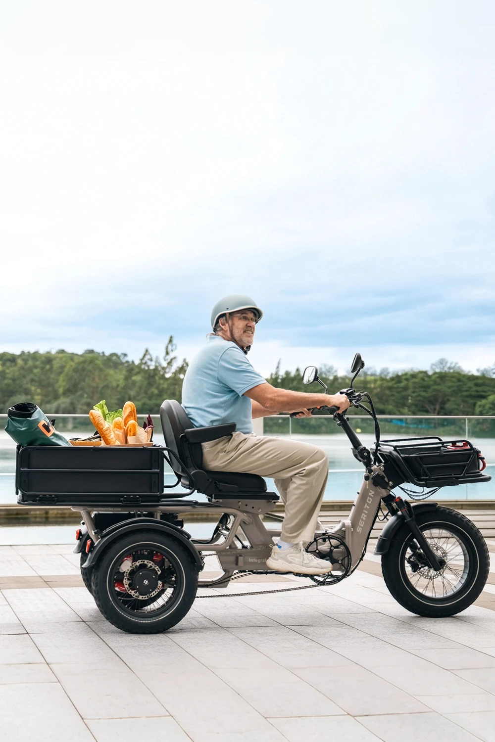 SERITON rider carrying groceries in rear storage
